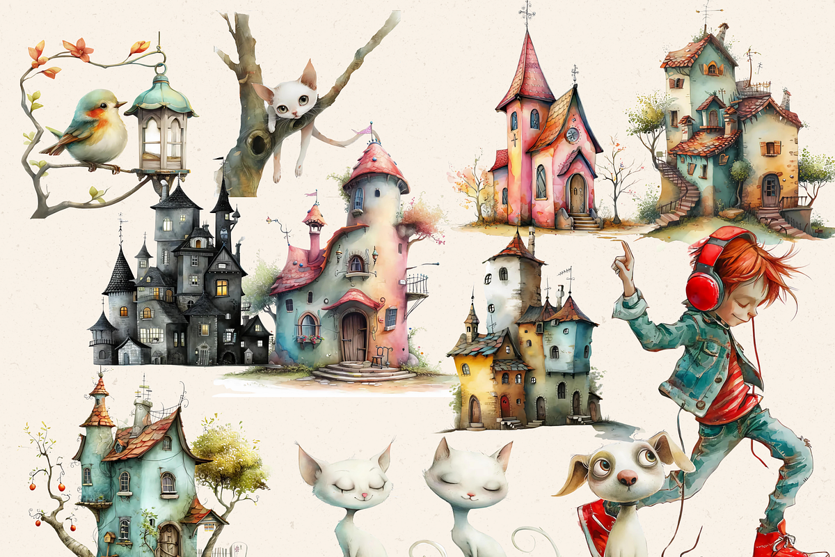 QUIRKY WHIMSICAL VILLAGE CLIPART, a Person Illustration by Daring Digies (Photo 3 of 5)