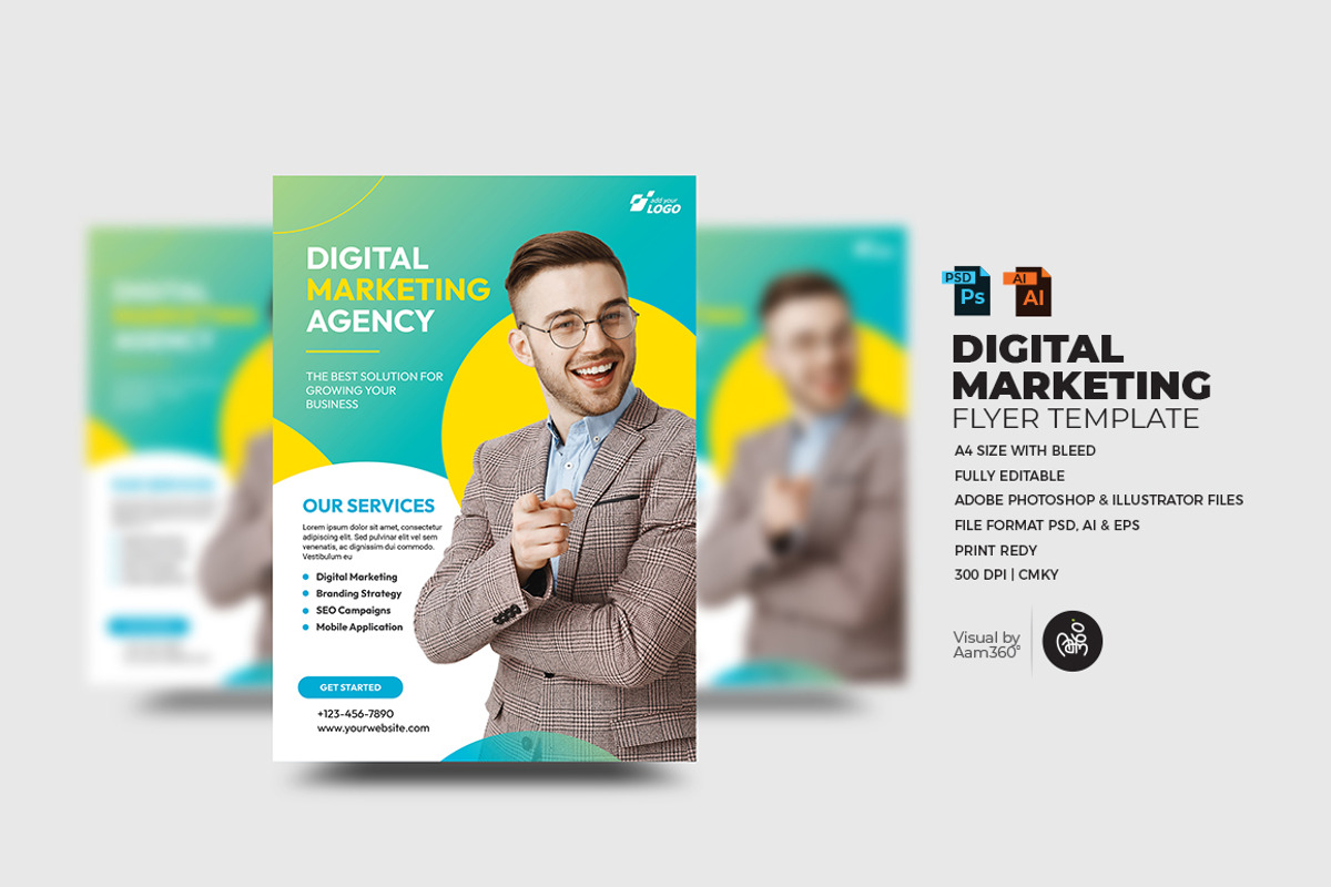 Digital Marketing Flyer Template, a Flyer Template by Aam360 (Photo 1 of 3)