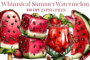 Whimsical summer watermelon clipart, an Illustration by Designworld
