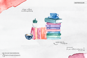 Whimsical Bookworm Watercolor Bundle