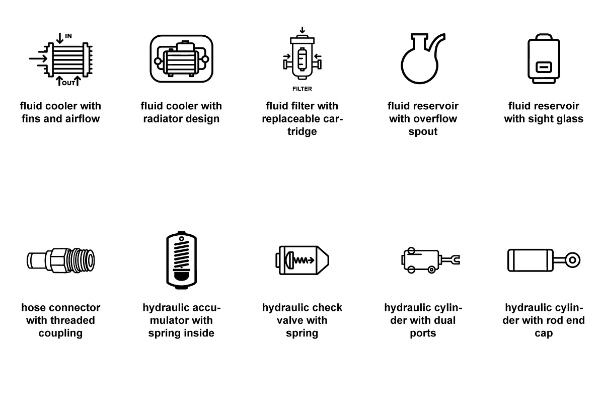 *Hydraulic and pneumatic systems Set, an Outline Icon by Nurlan's shop (Photo 3 of 6)