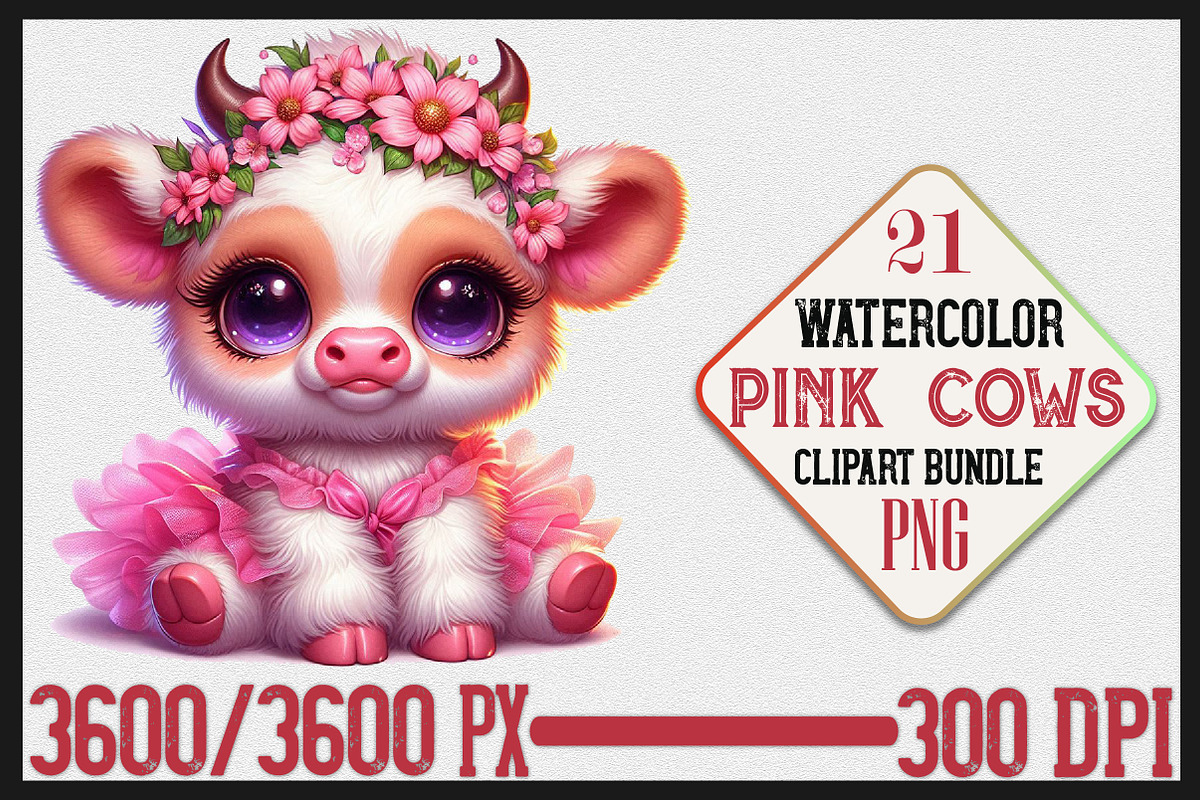 Watercolor Cute Pink Cows clipart, a Seasonal Illustration by Craft Nest (Photo 1 of 6)