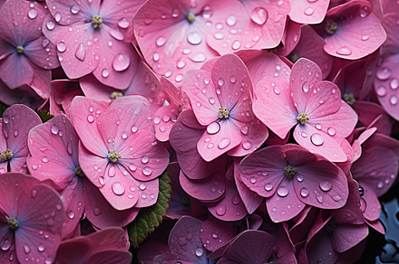 Close-up of pink hydrangea flowers with water droplets on the petals. Filled on, a Photo by Textures & Backgrounds