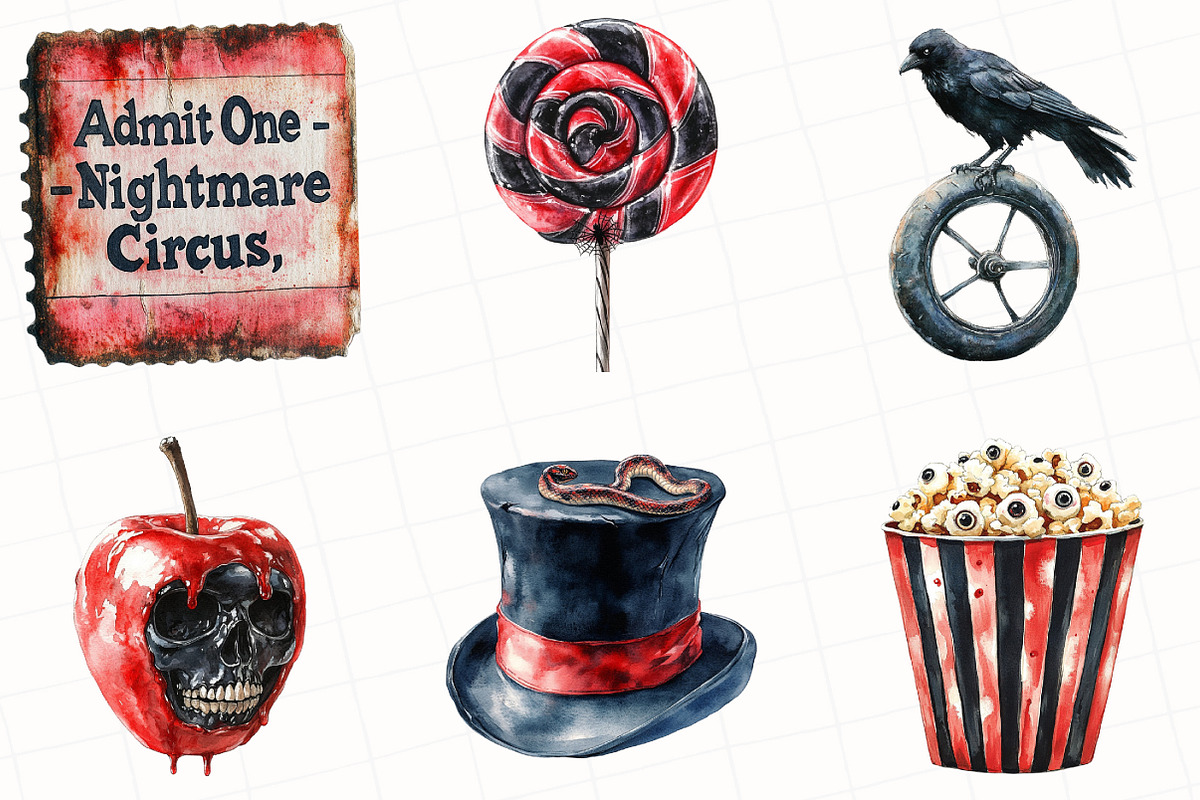 Watercolor Spooky Circus Clipart, an Illustration by OK Design (Photo 2 of 5)