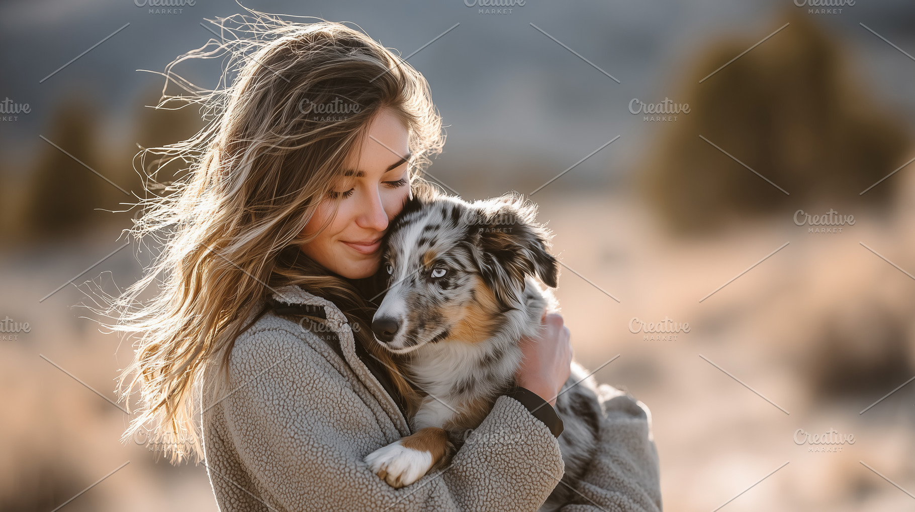 Woman gently holding her dog, an Animal Photo by MistyDay