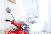 Red vintage scooter in the street, a Photo by tetihalva (Thumbnail 1 of 2)