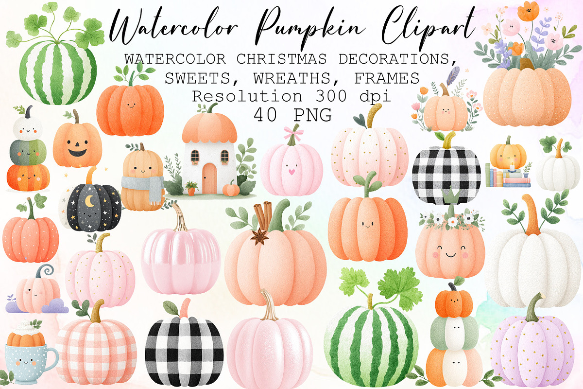 Watercolor Pumpkin Clipart Set, an Illustration by Sublimation Artist (Photo 1 of 6)