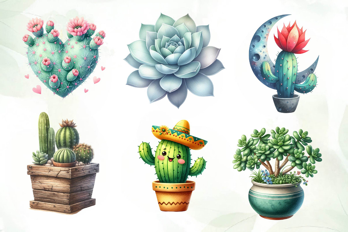 Watercolor Cactus and Succulents, an Illustration by CreationArt (Photo 2 of 5)