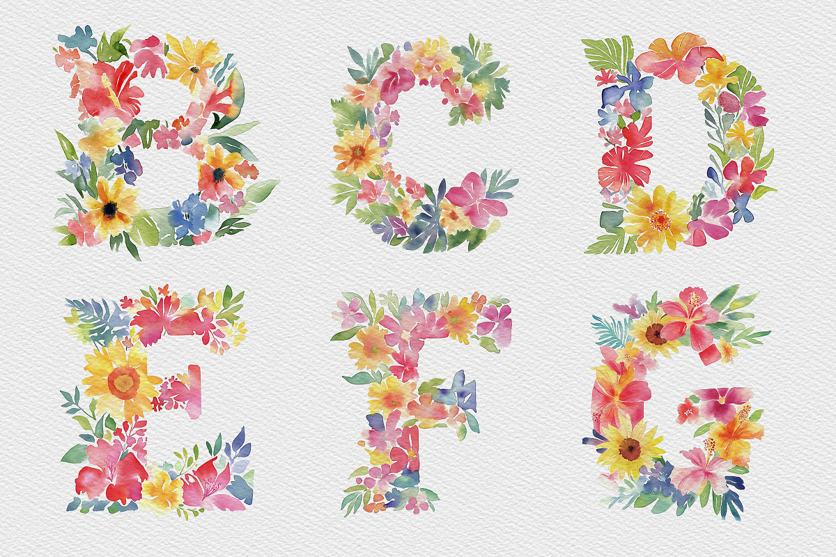 Watercolor Floral Alphabet, an Object Graphic by DesignRocket (Photo 2 of 8)