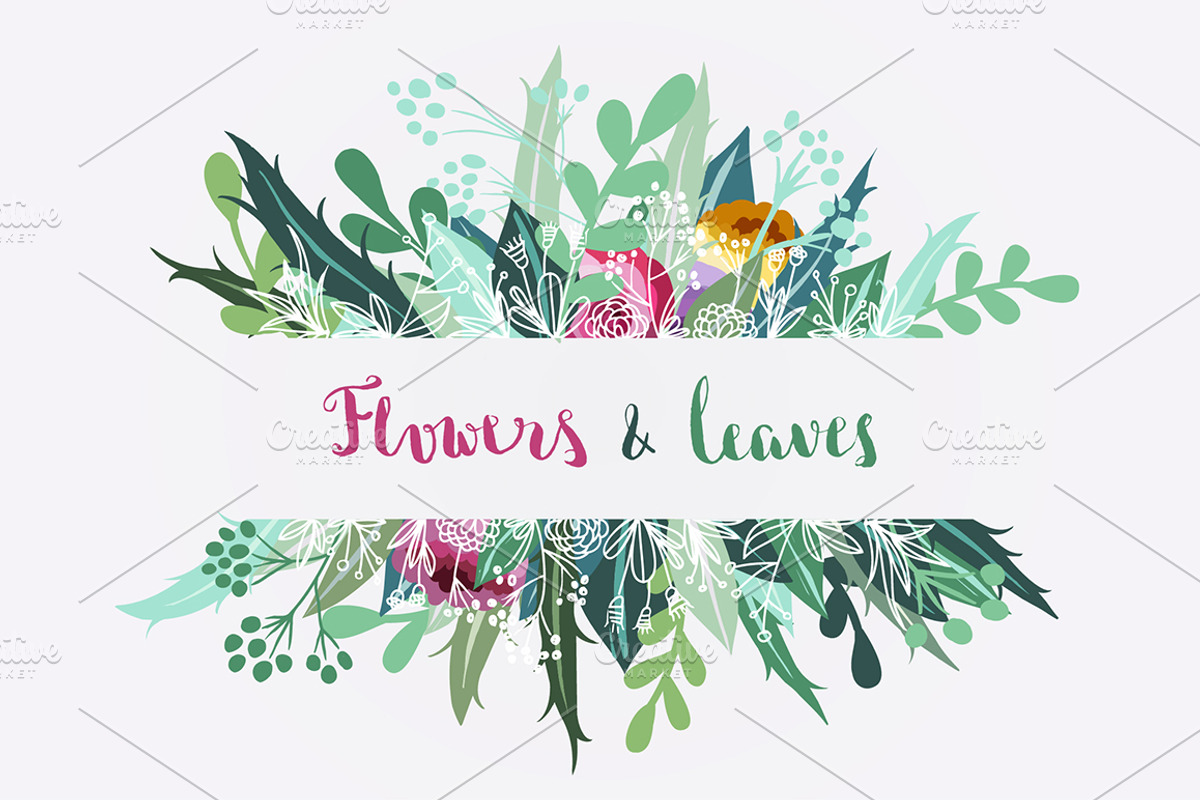 Flowers & Leaves Vector Set, a Decorative Illustration by Moo Graphics (Photo 6 of 6)