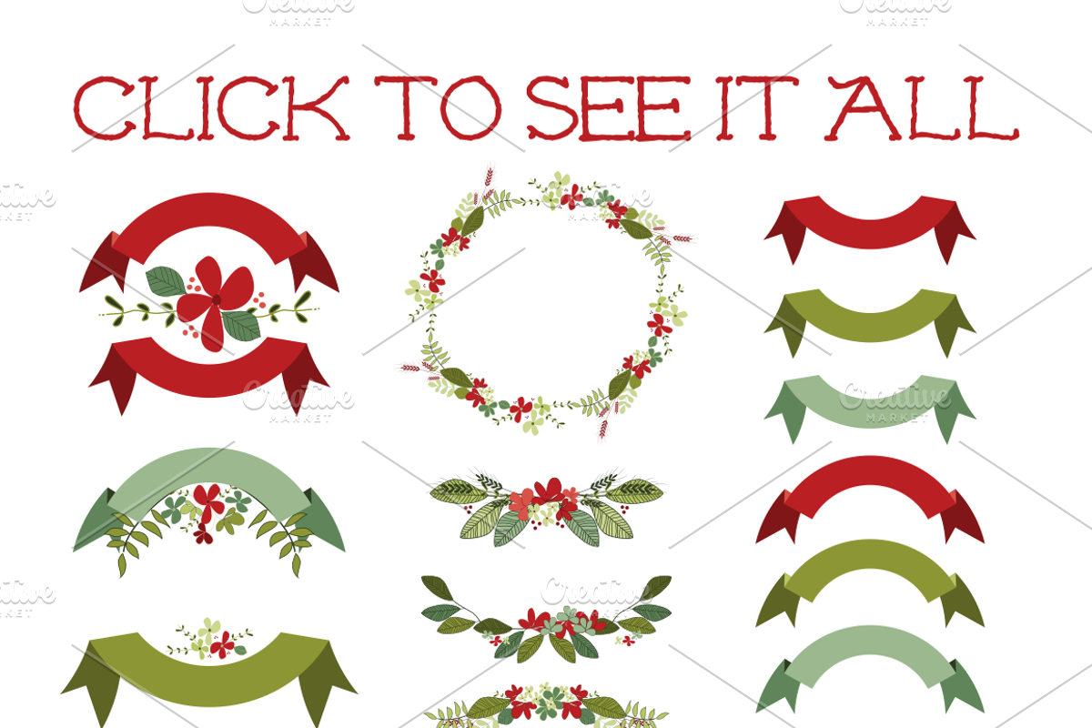 Christmas Wreaths Ribbons & Florals, a Seasonal Illustration by Kelly Jane Creative (Photo 2 of 2)