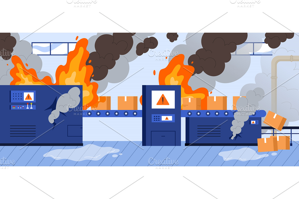 Accident in factory building, an Illustration by Flashvector