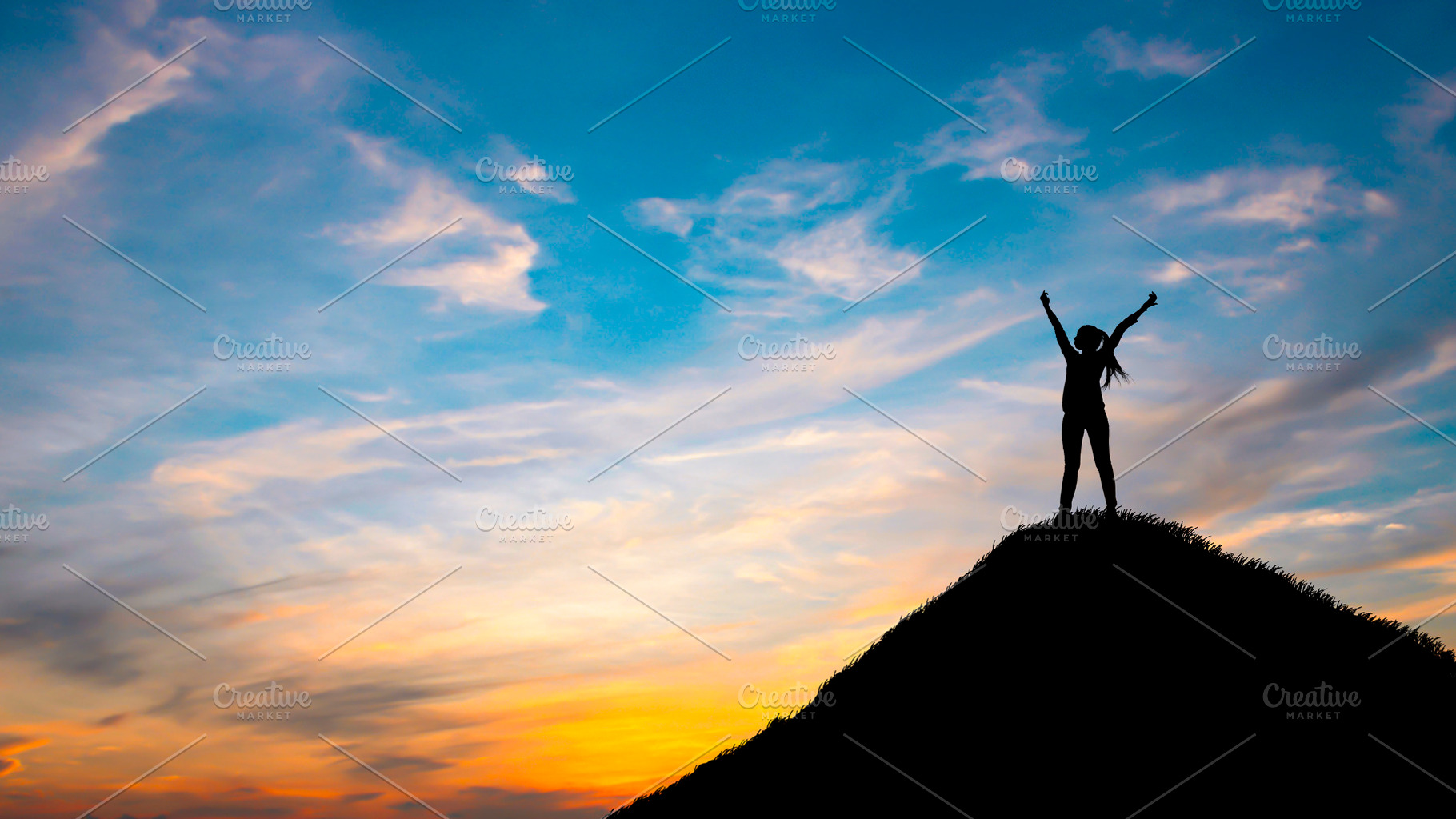 Silhouette woman on top hill in sune containing experience, success, and, a Person Photo by Guitarfoto Studio