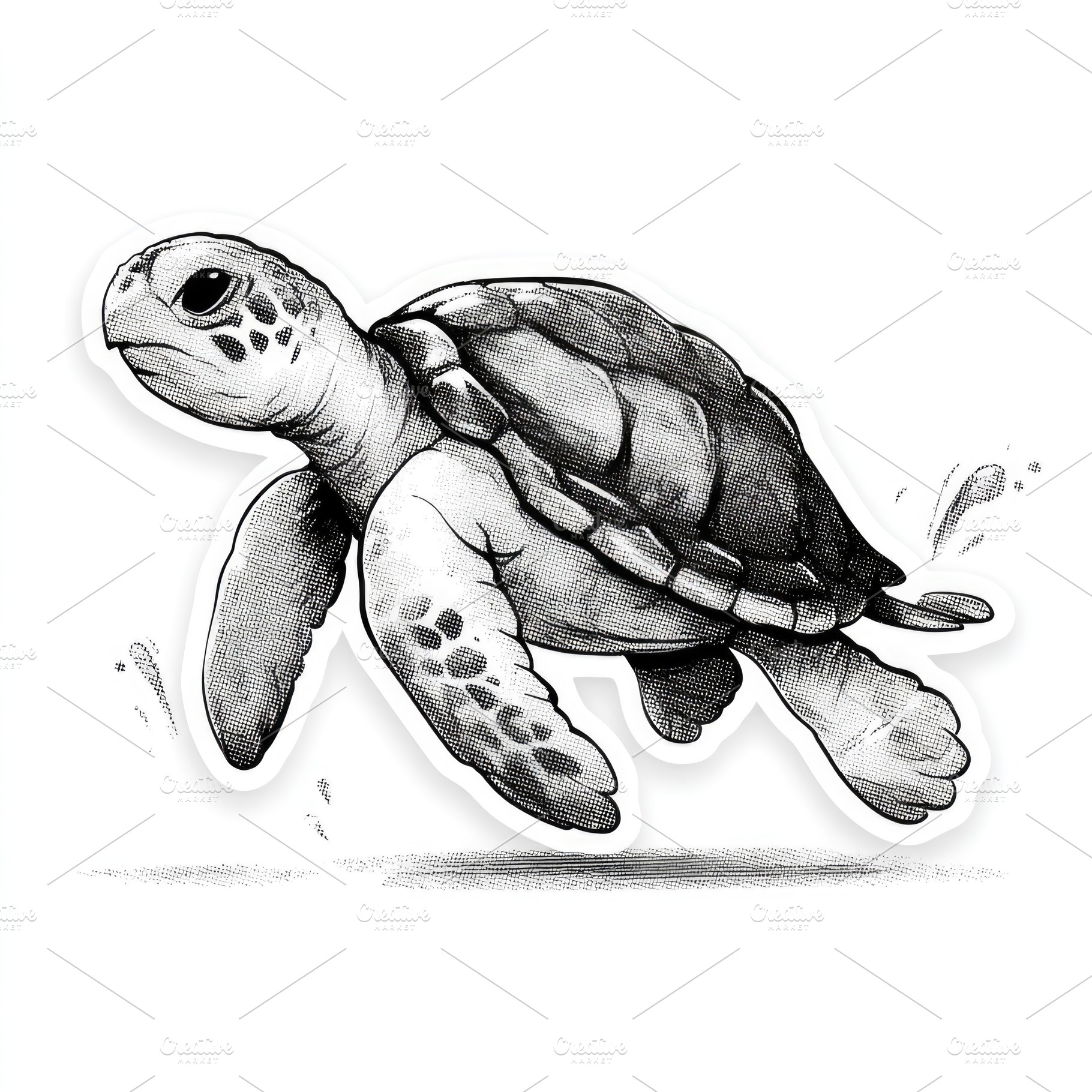 Cute sea turtle doodle sticker illustration, an Animal Photo by José Manuel Gelpi