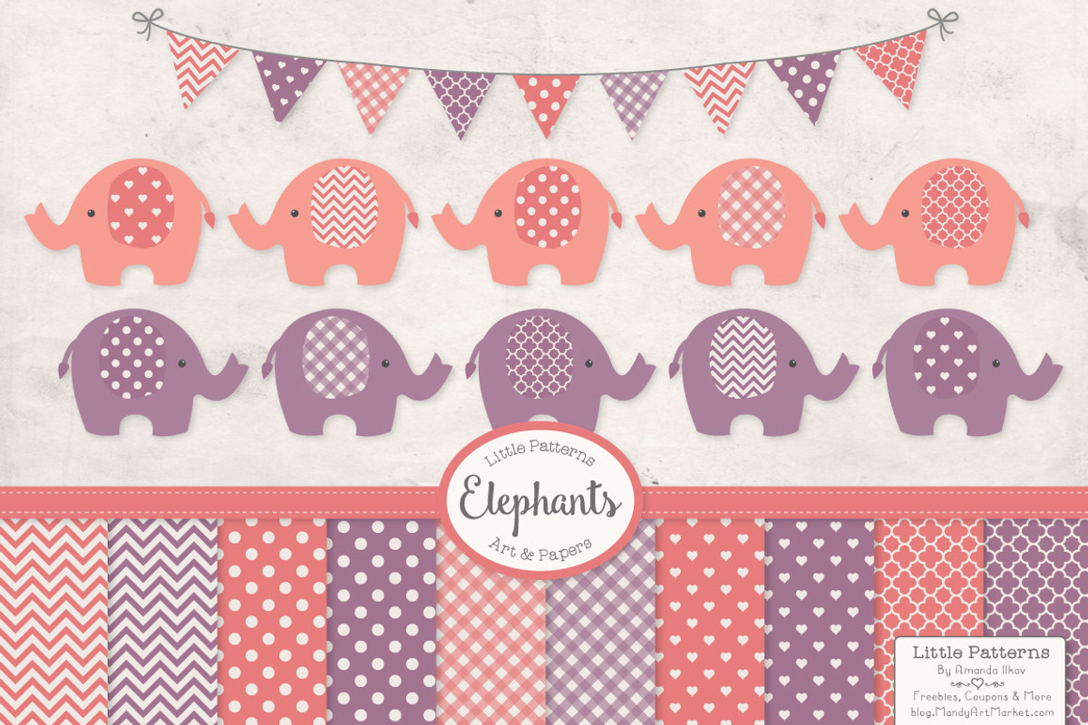Girls Vintage Elephants Clipart, an Illustration by Amanda Ilkov (Photo 1 of 3)