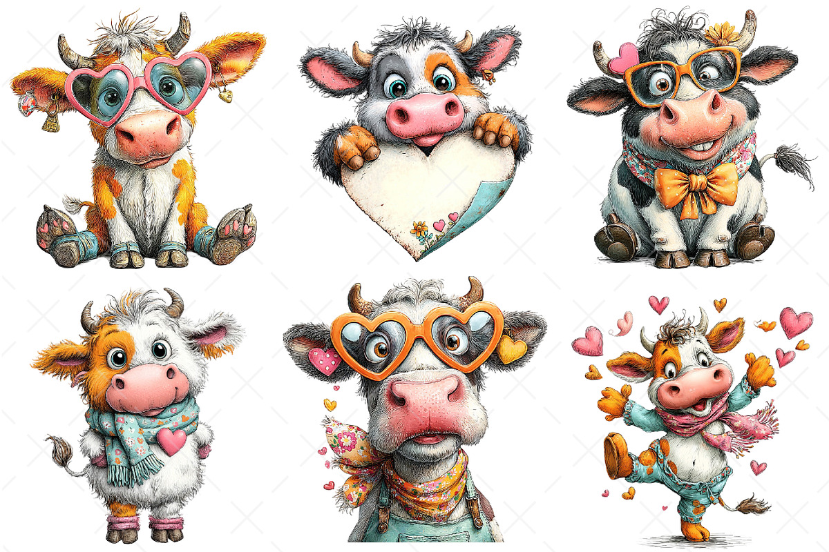 Quirky Valentine Funny Cow Clipart, an Illustration by Craft Nest (Photo 4 of 10)