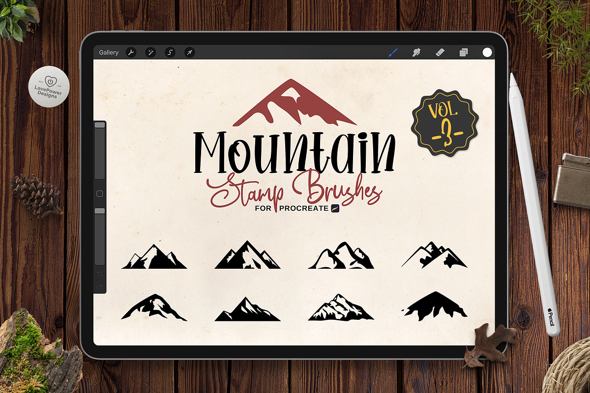 Mountain Stamp Brushes for Procreate, a Brush Add-On by LovePowerDesigns