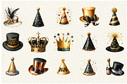 Black and Gold New Year Hat Clipart, an Illustration by DreamCafeArt (Thumbnail 4 of 8)