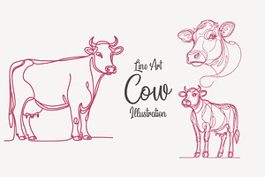 Cow Line Art Vector Illustration set, an Animal Illustration by MkStudio