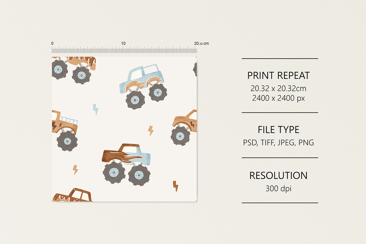 Monster trucks, a Pattern Graphic by Olena Kuznietsova (Photo 4 of 11)