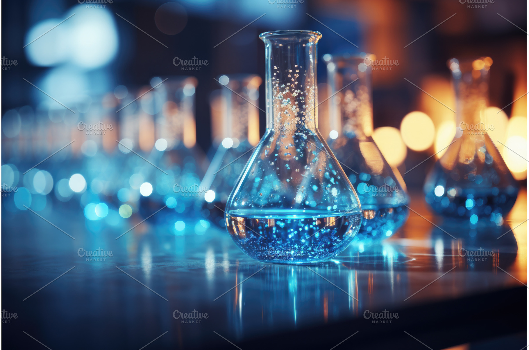 A group of glass flasks sitting on, a Technology Photo by tilialucida