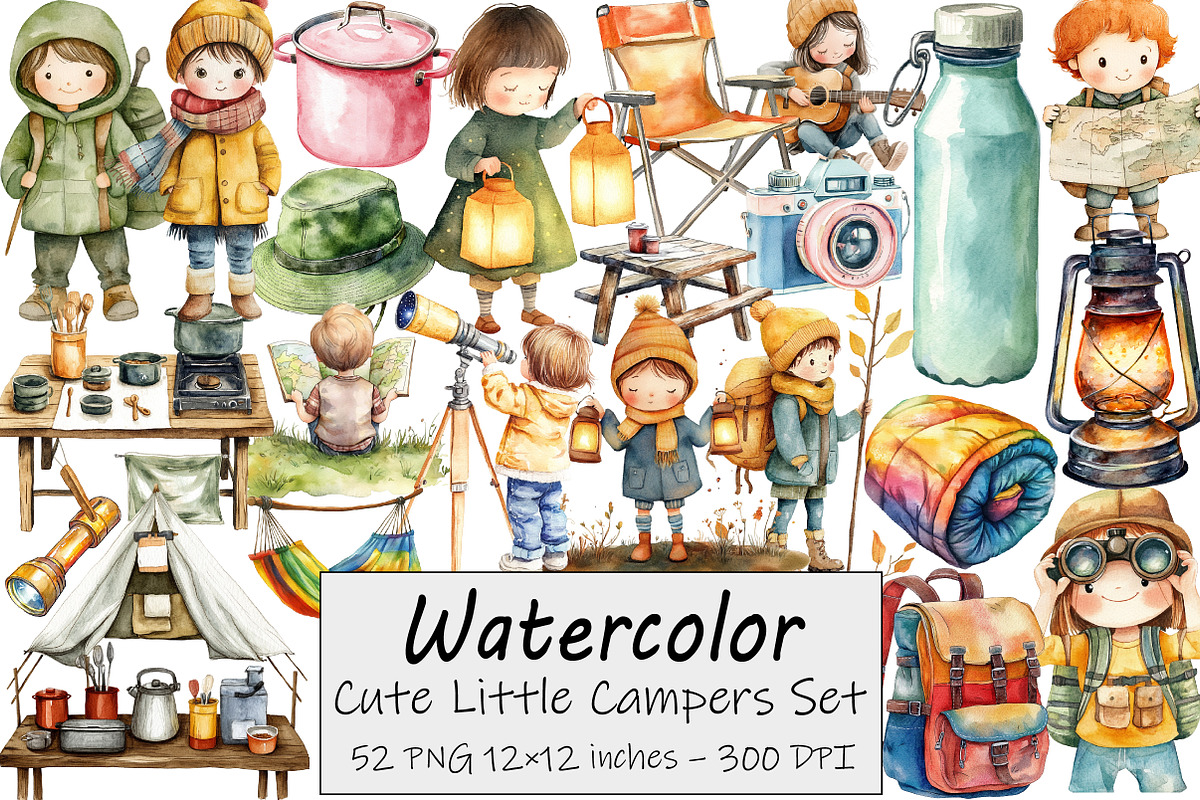 Cute Little Campers Clipart, an Illustration by Design Market (Photo 1 of 4)