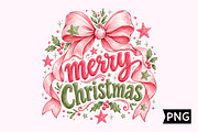 Merry Christmas Pink Bow & Stars PNG, a Seasonal Illustration by Creative Art (Thumbnail 1 of 3)