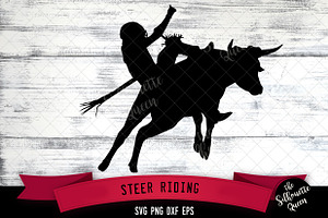 Steer Rididng Svg File, Rodeo Cowboy