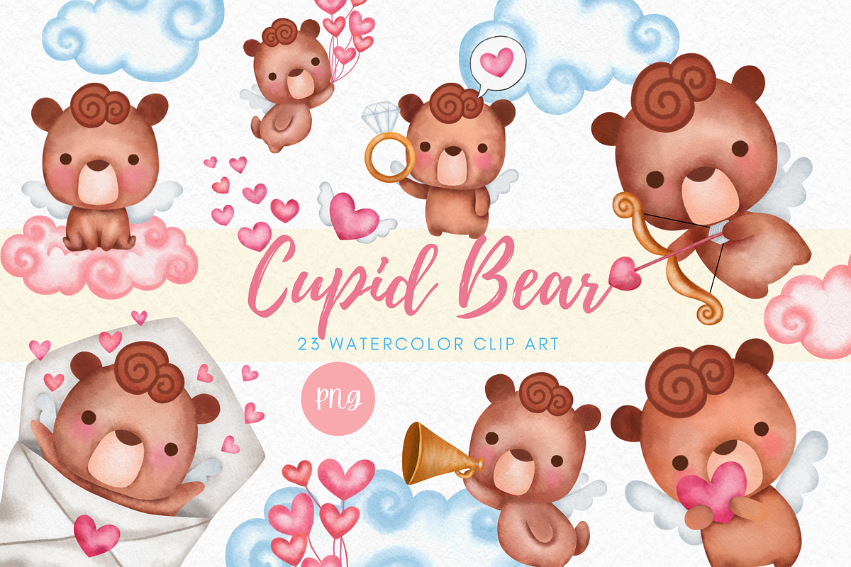 Cupid bear watercolor clipart, an Illustration by AkiraVilla (Photo 1 of 13)