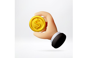 3D Cartoon hand holding gold dollar, a Finance Illustration by Abscent