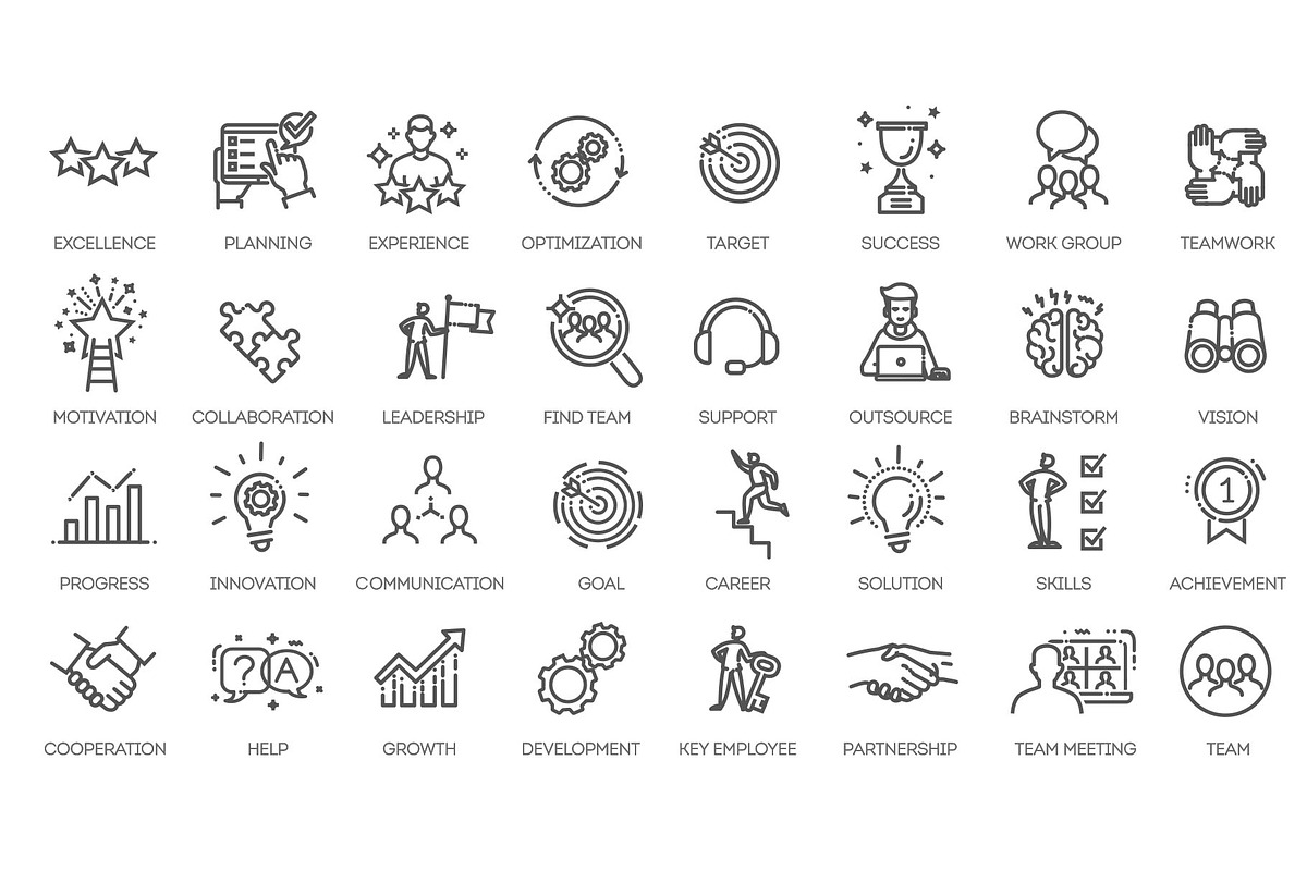 Team Work Line Icons, an Object Illustration by Tettygreen (Photo 1 of 3)