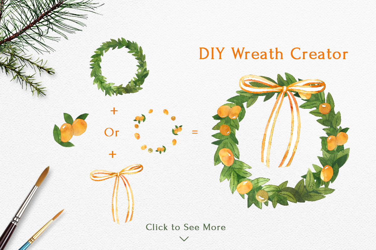 Christmas Wreath Watercolor Clipart, an Illustration by STUDIO CABINET (Photo 2 of 10)