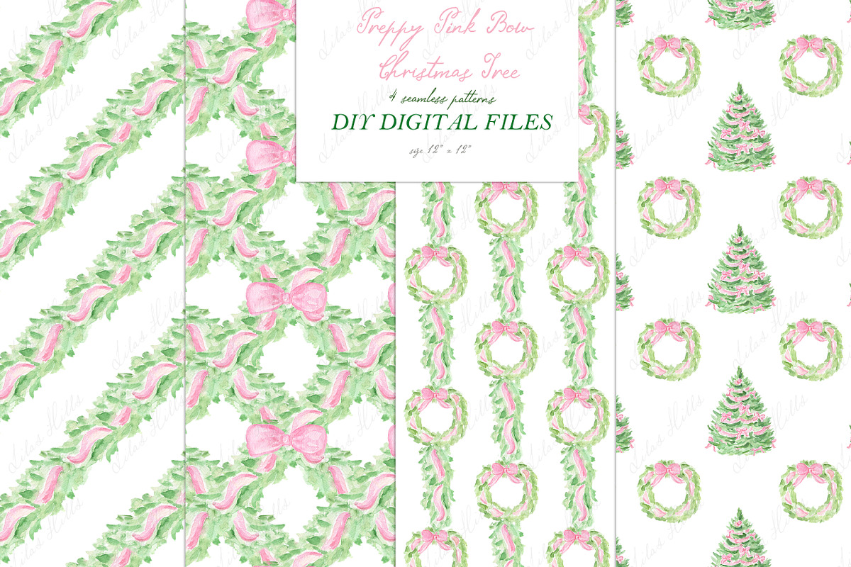Preppy Pink Bow Christmas Tree, a Seasonal Illustration by LABFcreations (Photo 2 of 4)