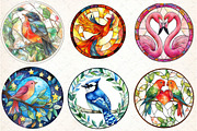 Round Stained Glass Birds Clipart, an Illustration by DreamCafeArt (Thumbnail 3 of 9)