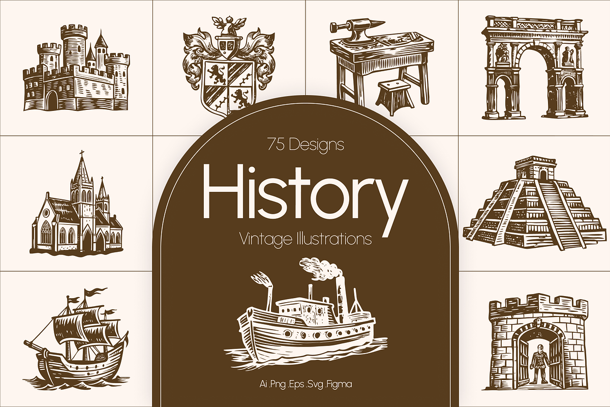 Vintage History Art Illustration Set, an Education Illustration by Prosymbols (Photo 1 of 8)