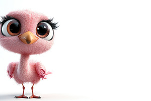 Adorable pink cartoon bird with large eyes and long eyelashes st, an Animal Photo by José Manuel Gelpi