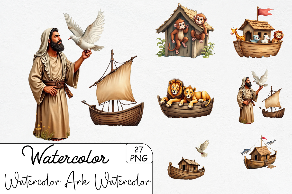 Watercolor Noah's Ark Watercolor Cli, an Illustration by CrexoraLab (Photo 1 of 5)