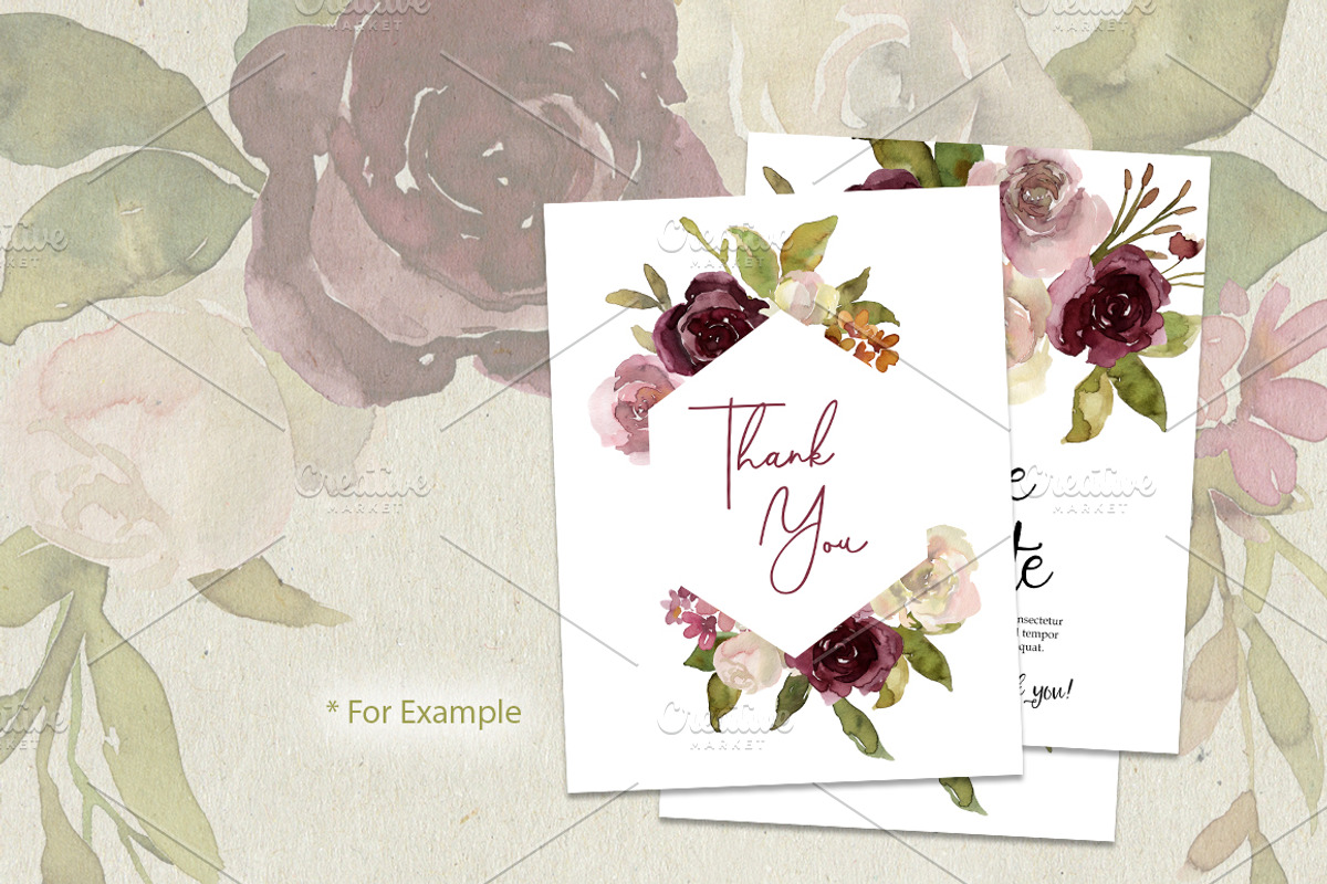 Watercolor Pink & Burgundy Flowers, an Illustration by GraphicsDish (Photo 5 of 5)