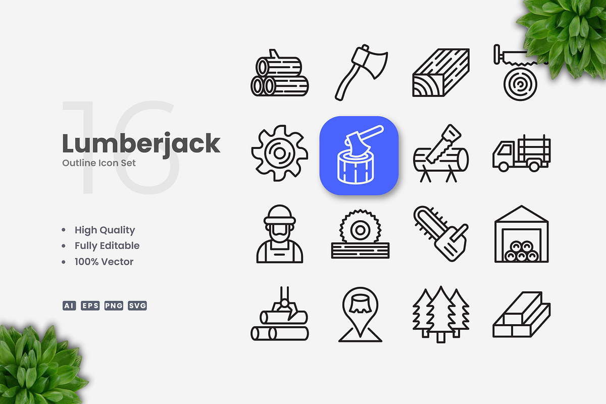 Lumberjack Outline Icons, an Outline Icon by Upnowgraphic