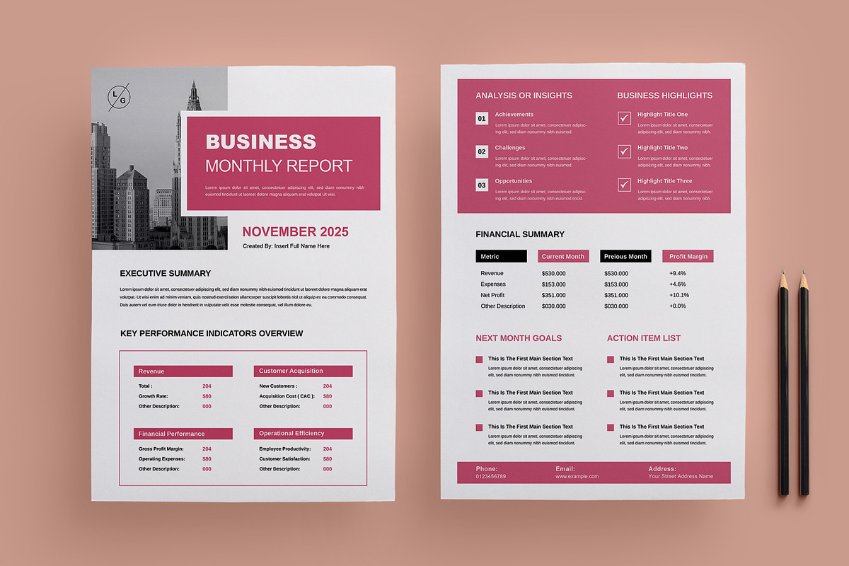 Business Monthly Report Template, a Flyer Template by MightyDesign (Photo 1 of 8)