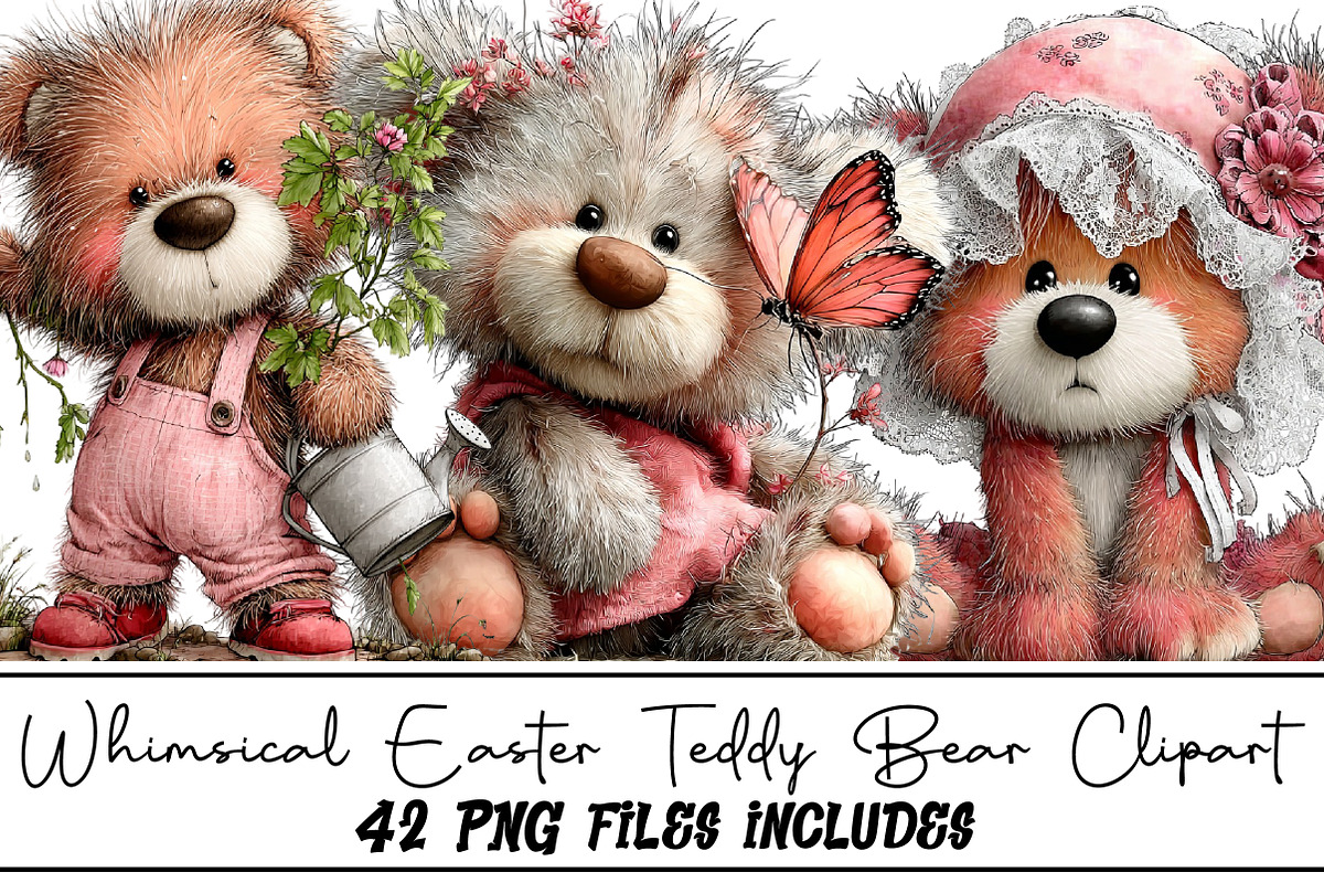 Whimsical Easter Teddy Bear Clipart, an Illustration by DreamArtGraphic (Photo 1 of 5)