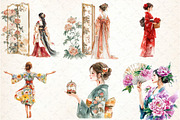 Watercolor Japanese Flower Maiden Cl, an Illustration by DreamCafeArt (Thumbnail 2 of 7)