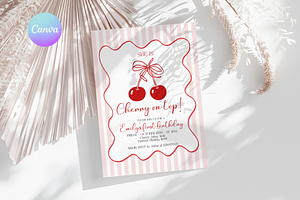 Cherry on Top First Birthday Invite, a Templates & Theme by VeliusCreativeStudio