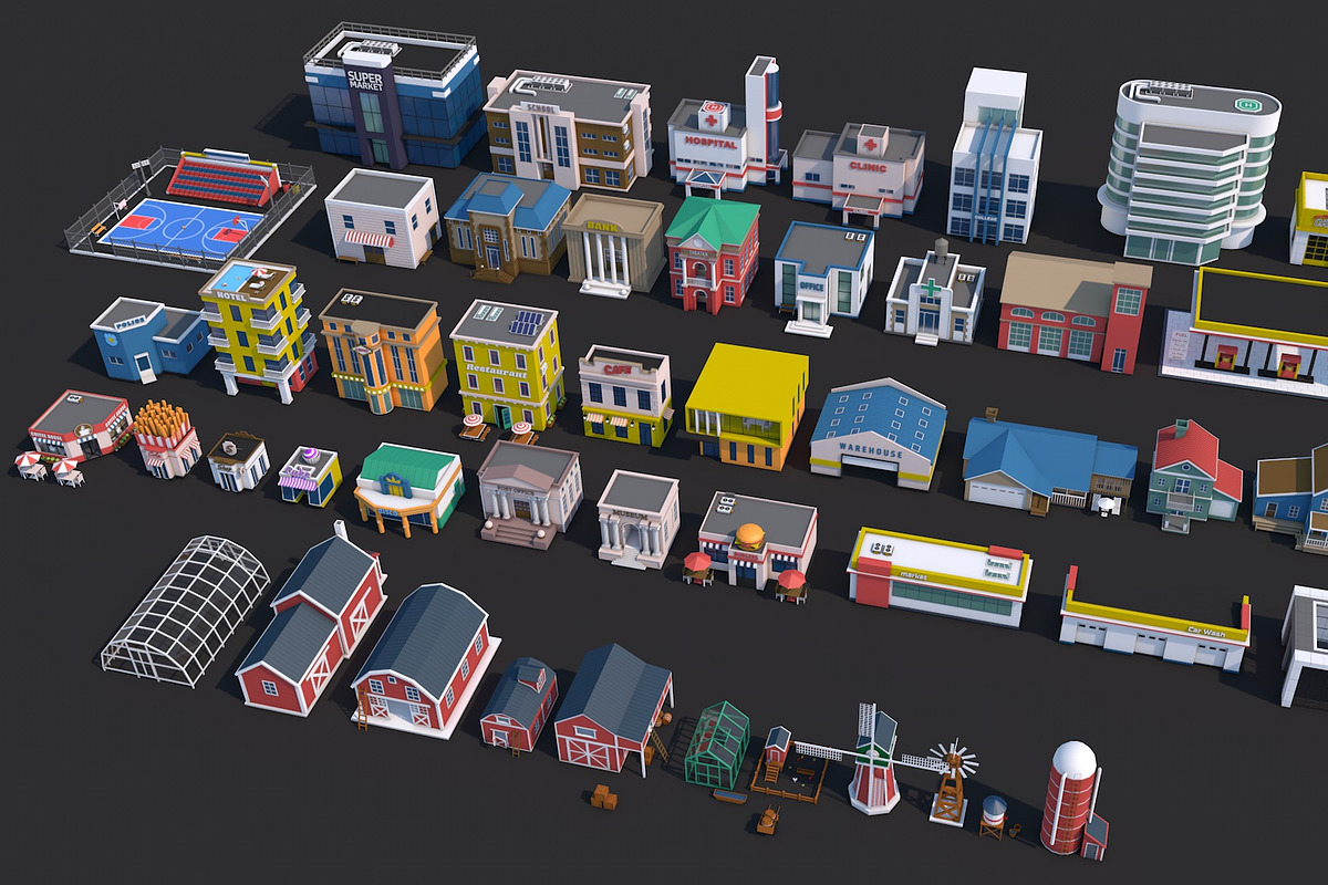 Low Poly City Town Pack, an Architecture 3D Model by multimedia4ds (Photo 3 of 41)
