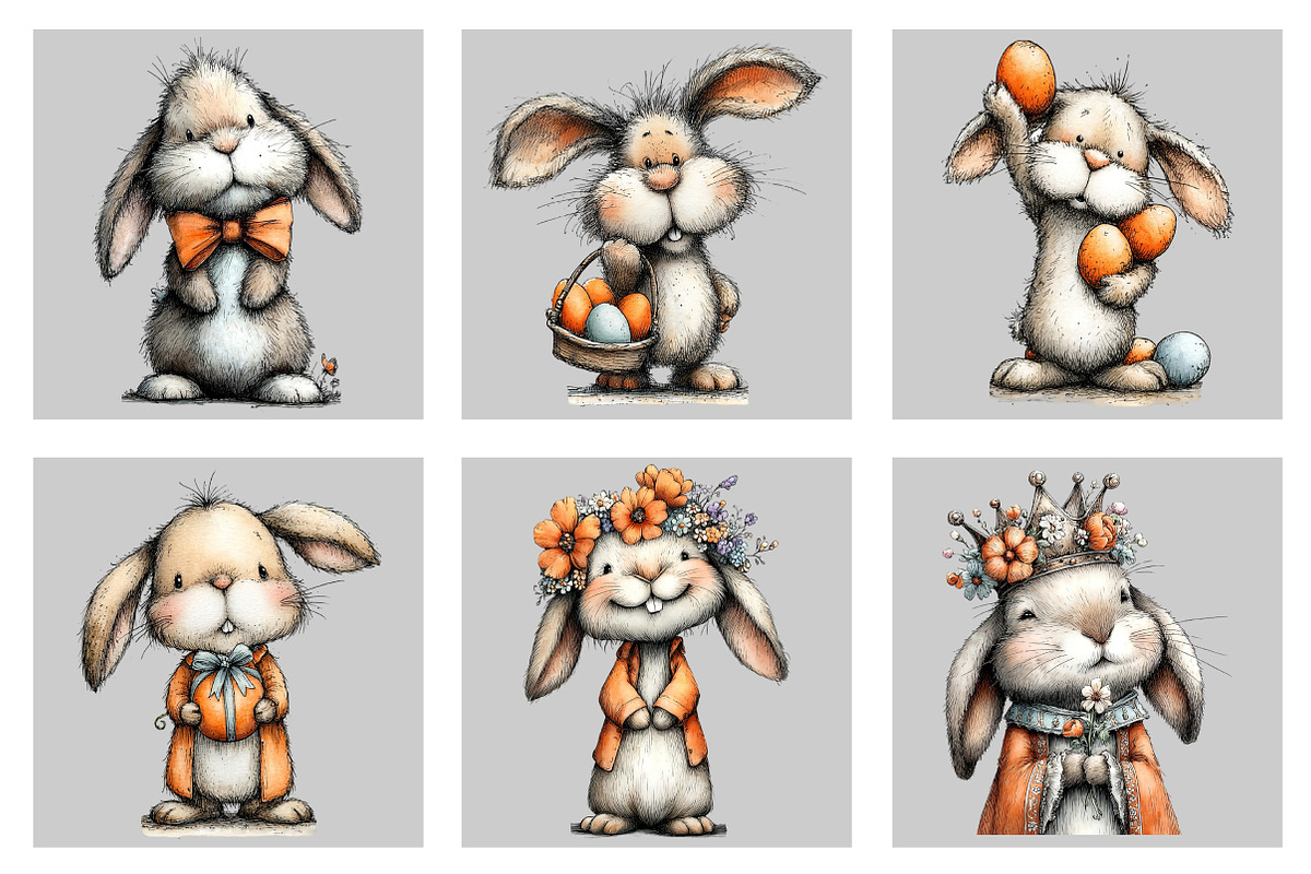 Whimsical Easter Bunny Clipart PNG, an Illustration by Black Bird Studio (Photo 5 of 5)