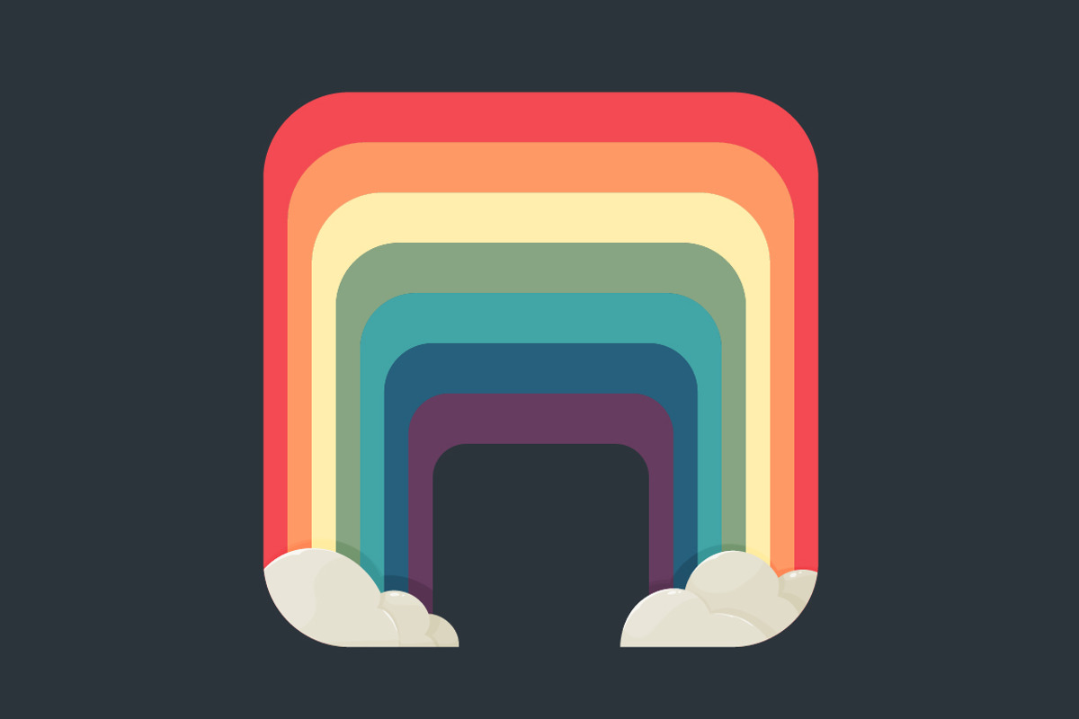 Stylized square rainbow with clouds, an Icon by Andrew Bzh.