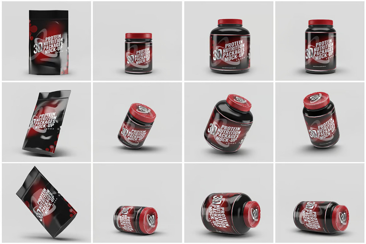Sport Nutrition Packages Mock-Up, a Packaging Mockup by DesignRushMarket (Photo 1 of 7)