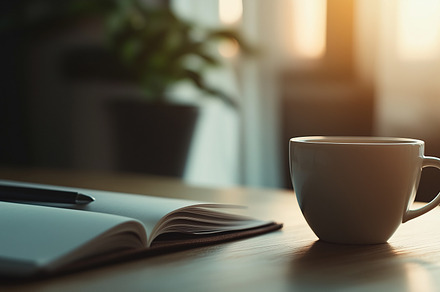 Close up on a cup of coffee and open, a Food & Drink Photo by MistyDay