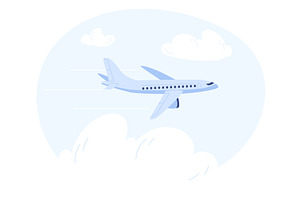 Passenger plane flies in sky among, a Transportation Illustration by Vectorbuum
