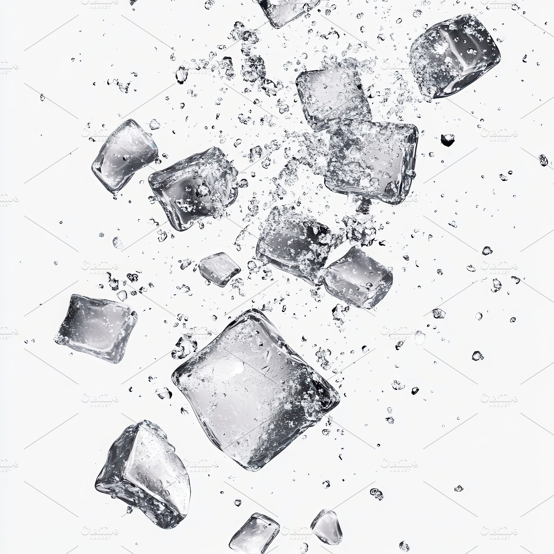 Ice Cubes Falling in Water Splashing, a Food & Drink Photo by Pixeness Studio